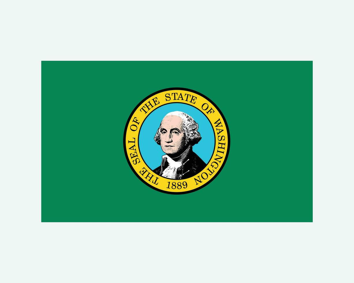 Washington USA State Flag. Flag of WA, USA isolated on white background. United States, America, American, United States of America, US State. Vector illustration.