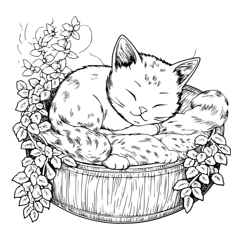 Cat sleeping coloring pages for kid 26615195 Vector Art at Vecteezy