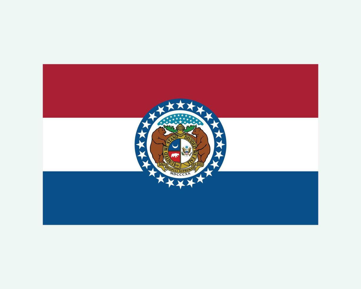 Missouri USA State Flag. Flag of MO, USA isolated on white background. United States, America, American, United States of America, US State. Vector illustration.