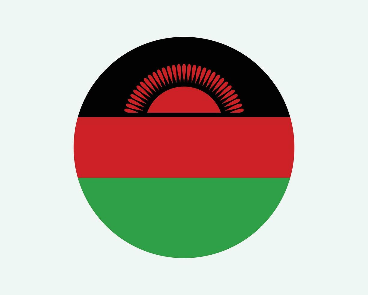 Malawi Round Country Flag. Malawian Circle National Flag. Republic of Malawi Circular Shape Button Banner. EPS Vector Illustration.