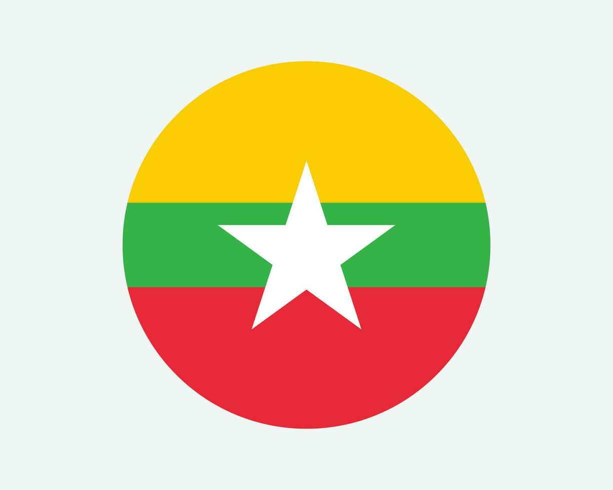Myanmar Round Country Flag. Burma Circle National Flag. Republic of the Union of Myanmar Circular Shape Button Banner. EPS Vector Illustration.