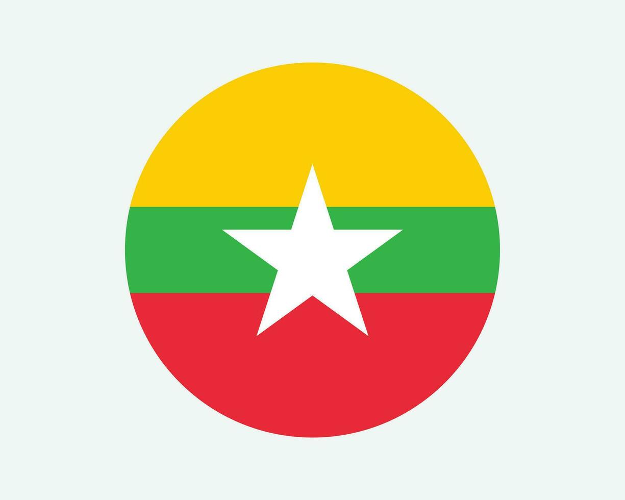 Myanmar Round Country Flag. Burma Circle National Flag. Republic of the Union of Myanmar Circular Shape Button Banner. EPS Vector Illustration.