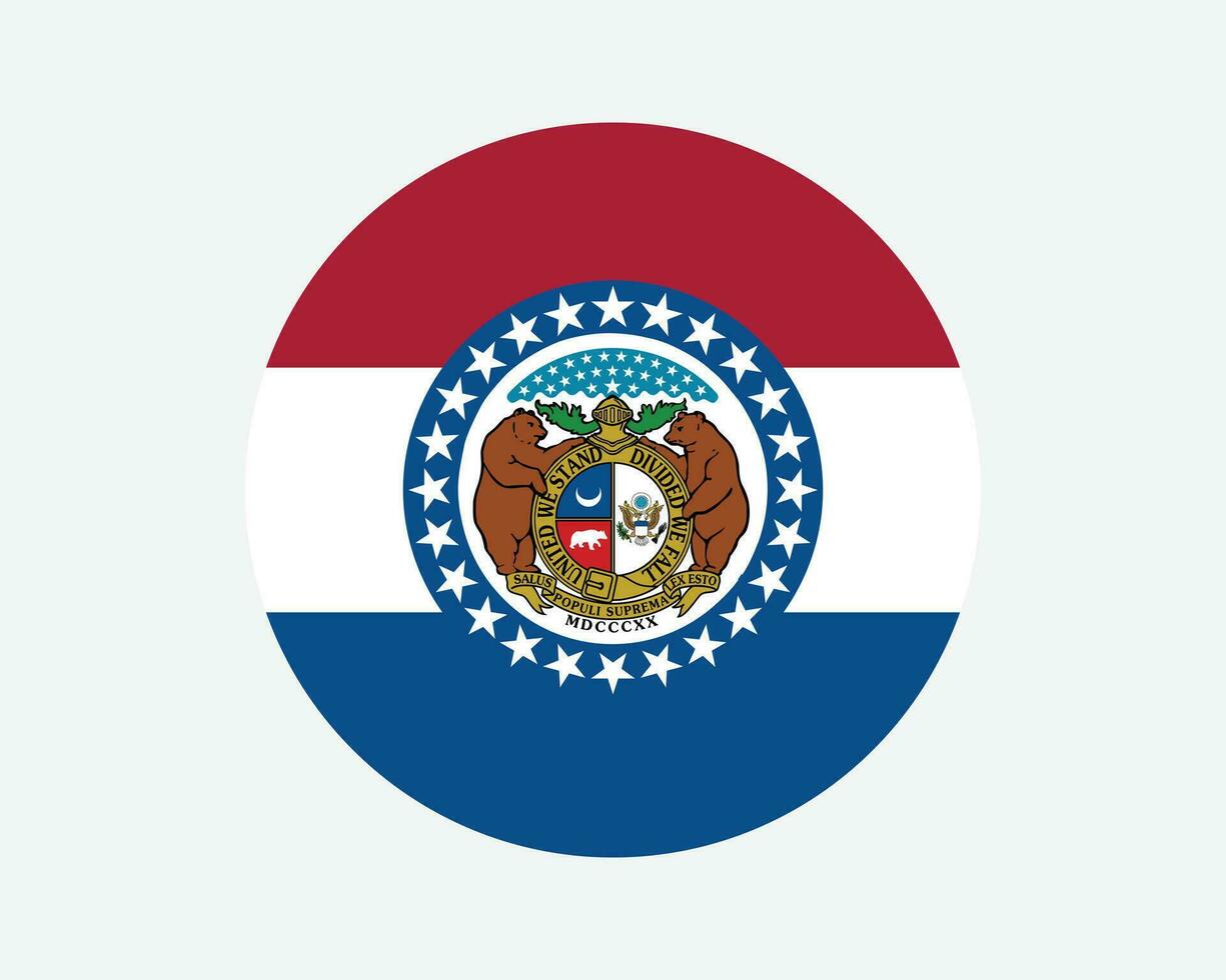 Missouri USA Round State Flag. MO, US Circle Flag. State of Missouri, United States of America Circular Shape Button Banner. EPS Vector Illustration.