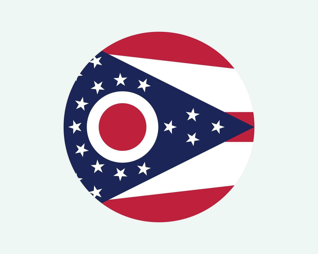 Ohio USA Round State Flag. OH, US Circle Flag. State of Ohio, United States of America Circular Shape Button Banner. EPS Vector Illustration.