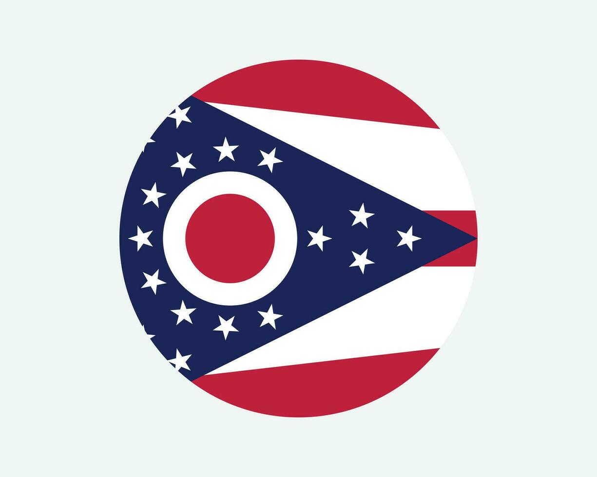 Ohio USA Round State Flag. OH, US Circle Flag. State of Ohio, United States of America Circular Shape Button Banner. EPS Vector Illustration.