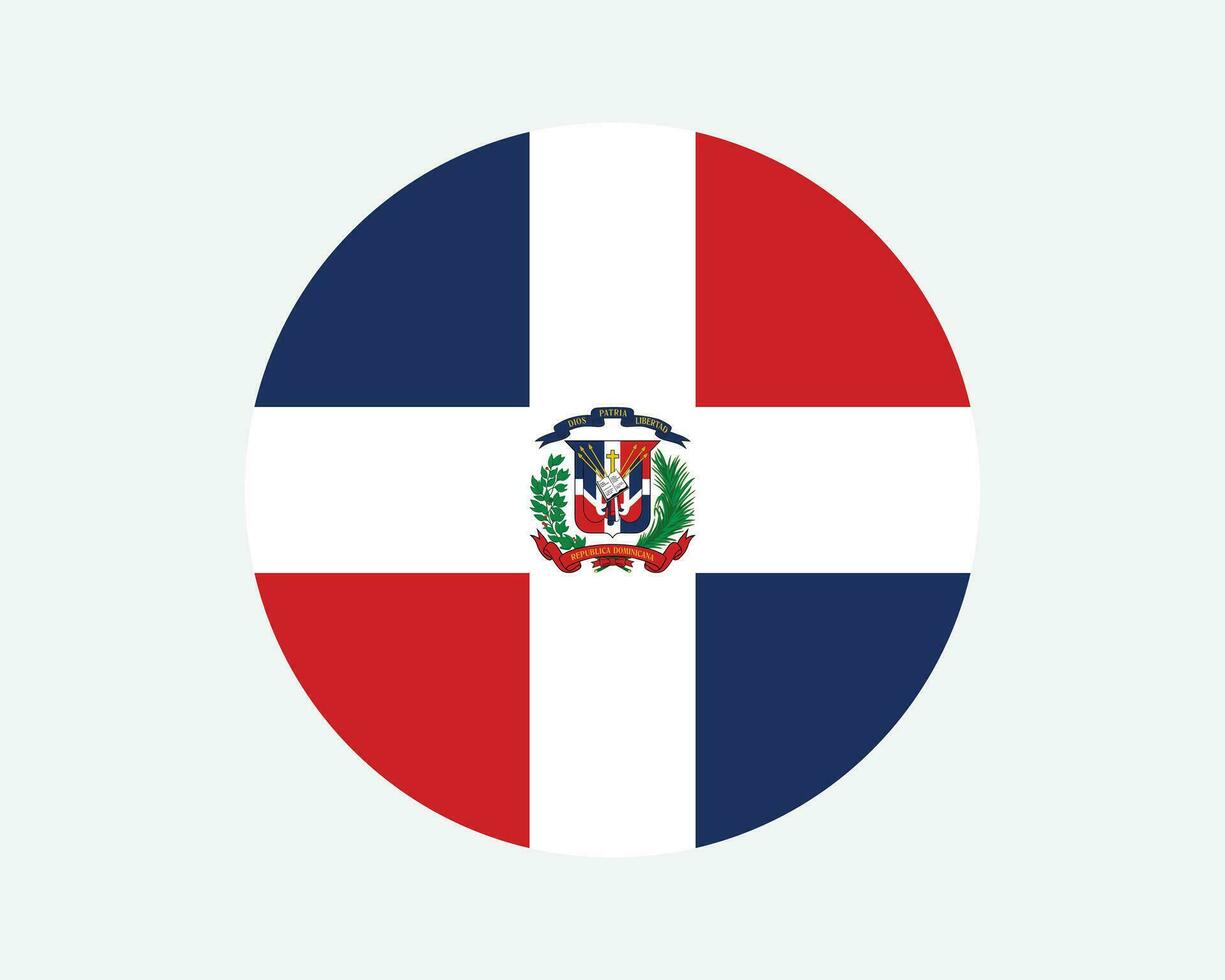 Dominican Republic Round Country Flag. Circular Dominican National Flag. Quisqueyan Circle Shape Button Banner. EPS Vector Illustration.