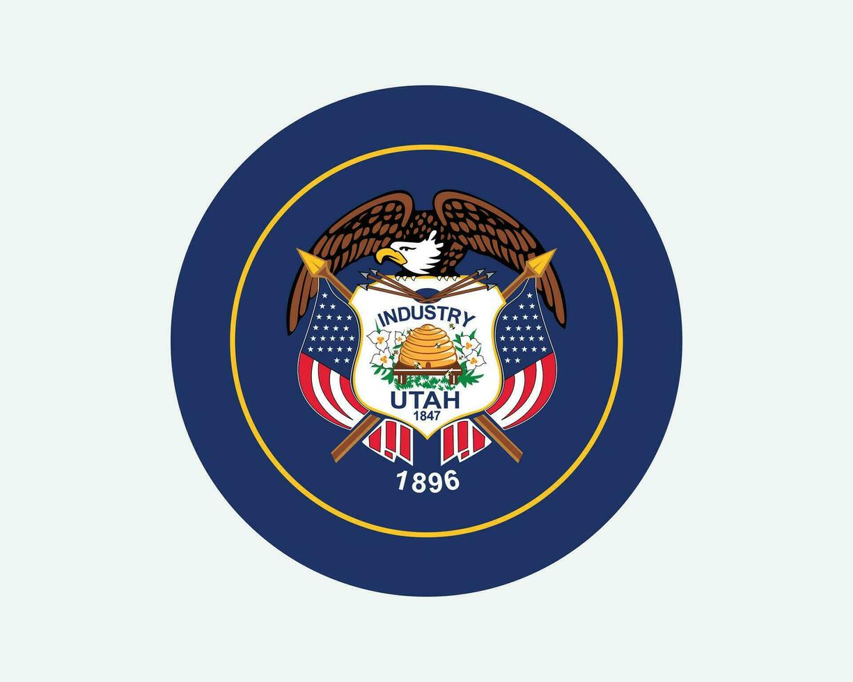 Utah USA Round State Flag. UT, US Circle Flag. State of Utah, United States of America Circular Shape Button Banner. EPS Vector Illustration.