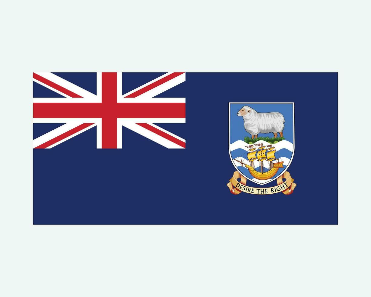 Falkland Islands Flag. Falkland Islands Banner, defaced Blue Ensign, with the Union Flag and Coat of Arms. British Overseas Territory. EPS Vector illustration.