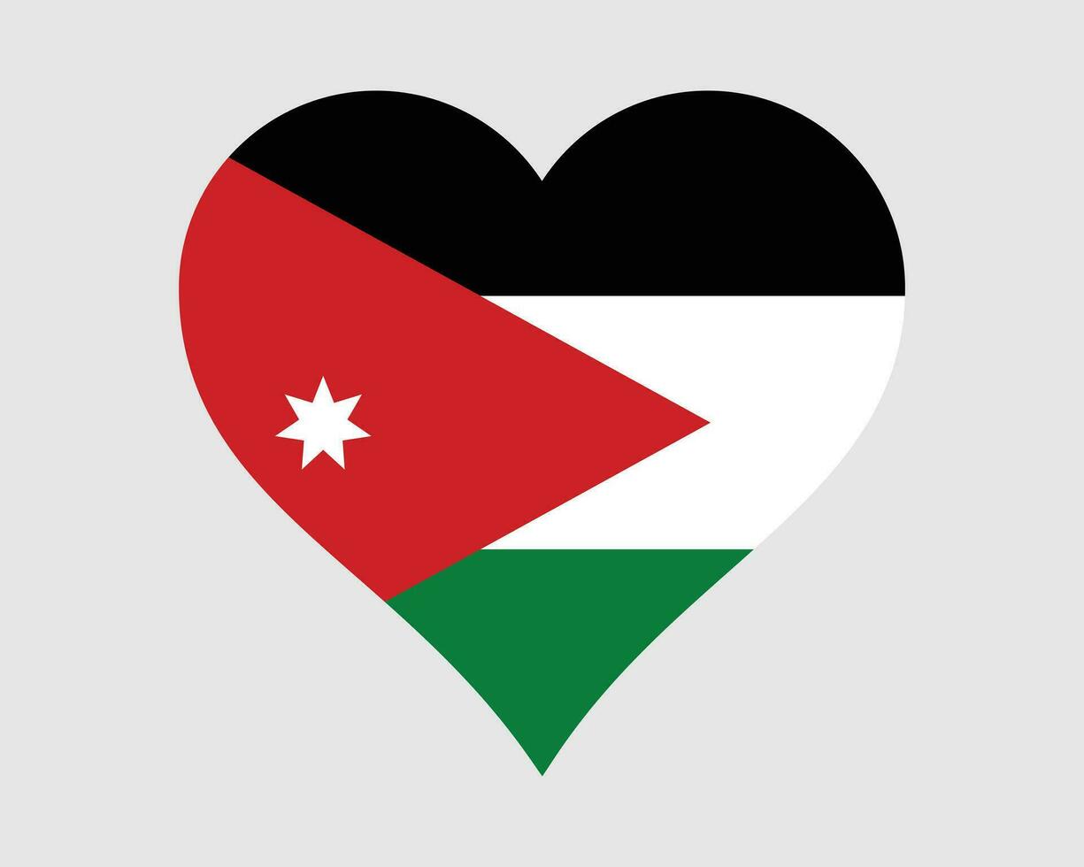 Jordan Heart Flag. Jordanian Love Shape Country Nation National Flag. Hashemite Kingdom of Jordan Banner Icon Sign Symbol. EPS Vector Illustration.