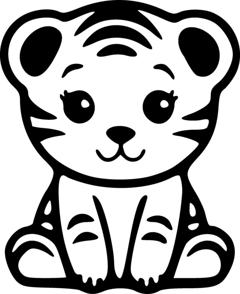 Cute sitting doodle tiger black outlines vector illustration