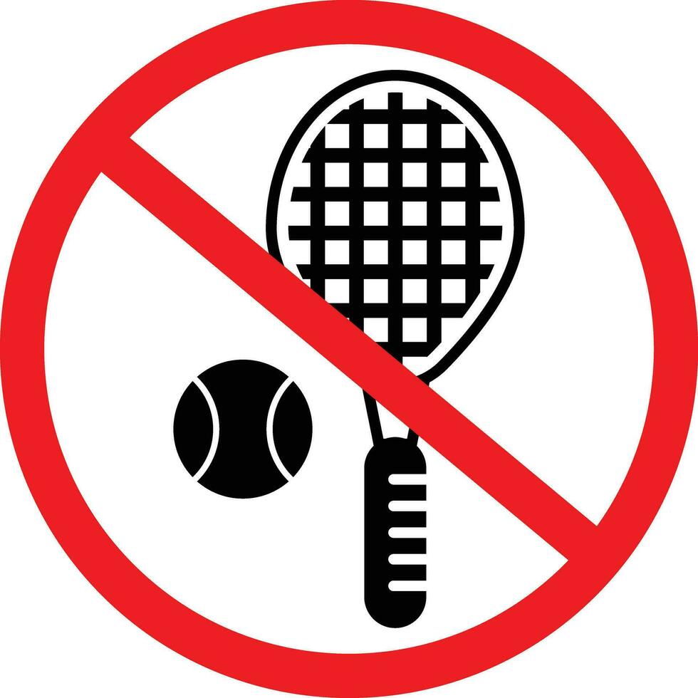 No tenis raqueta y pelota prohibición deporte icono vector