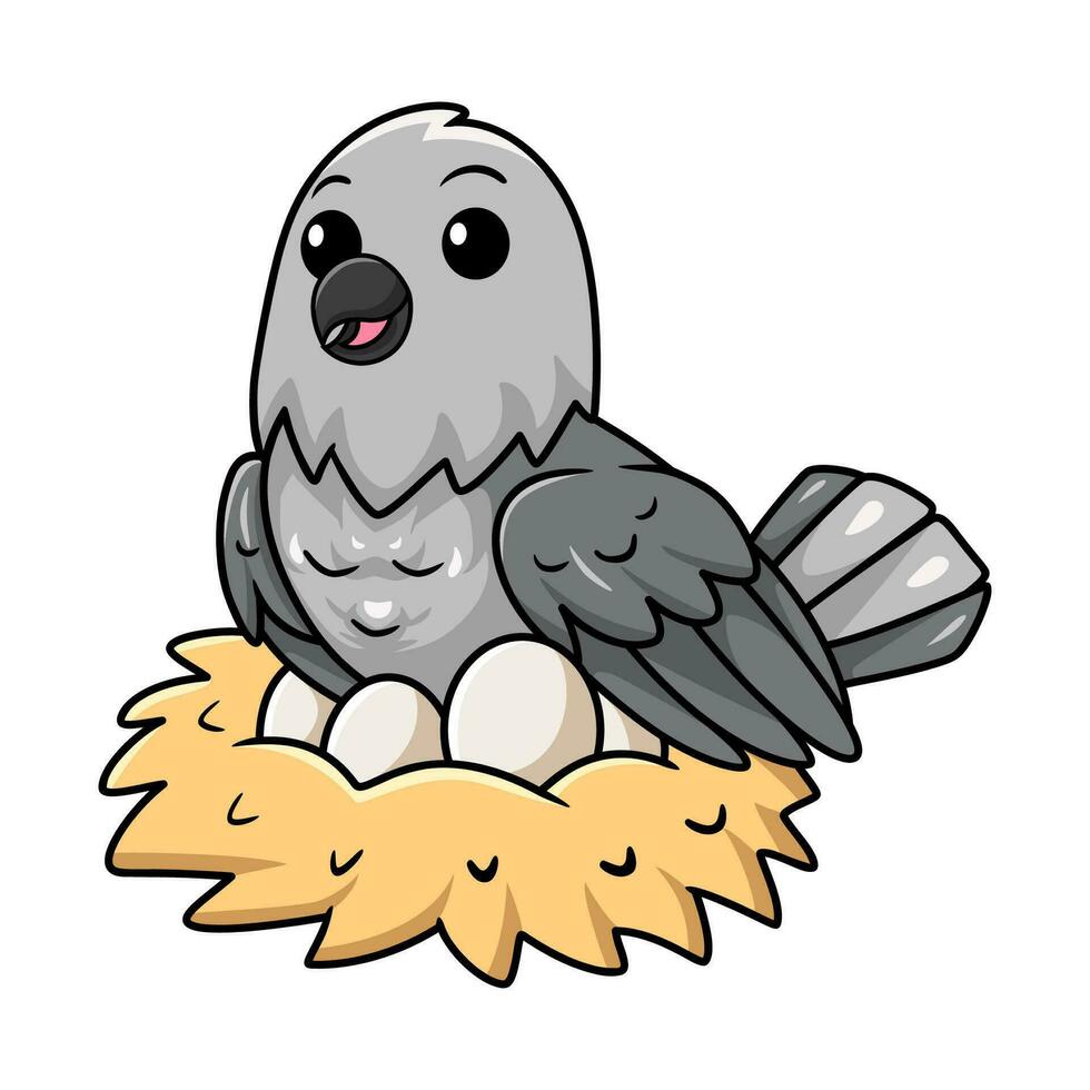 Cute northern mockingbird cartoon with eggs in the nest vector