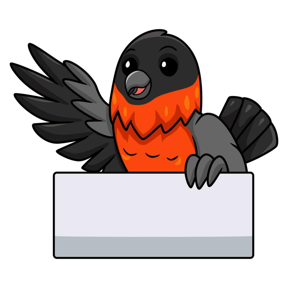 Cute bullfinch bird cartoon waving hand vector