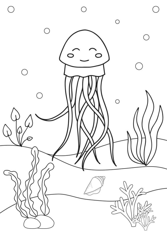 linda dibujos animados Medusa. colorante libro o página para niños. marina vida vector