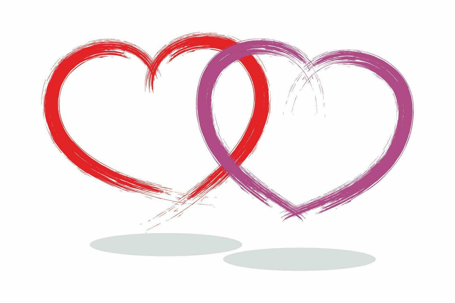 Two linked heart. Hand drawn two heart with brush stroke effect. Icon for romantic, wedding, couple, and true love. vector