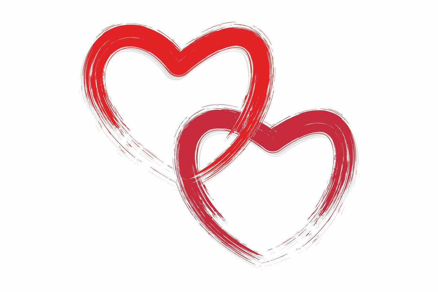 Two linked heart. Hand drawn two red heart with brush stroke effect. Icon for romantic, wedding, couple, and true love. vector