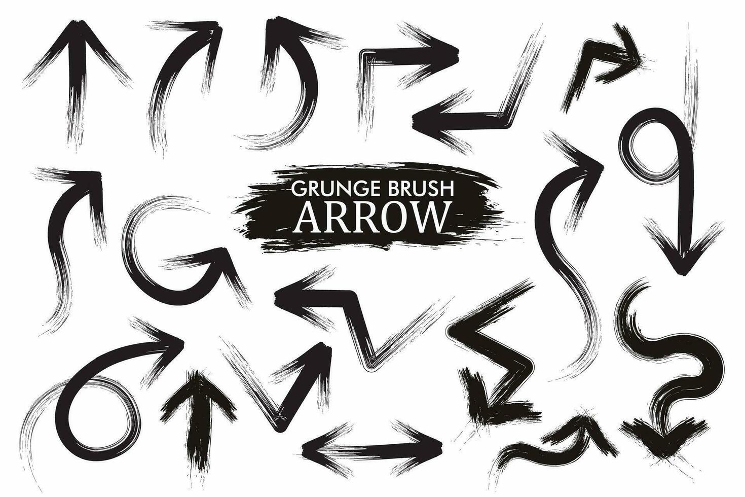 Grunge arrow. Brush arrow icon set. Black arrow on white background. vector