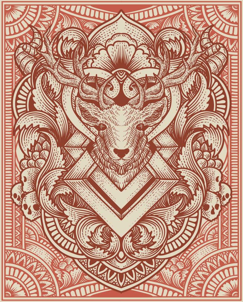 illustration deer head with antique engraving ornament style good for your merchandise dan T shirt vector