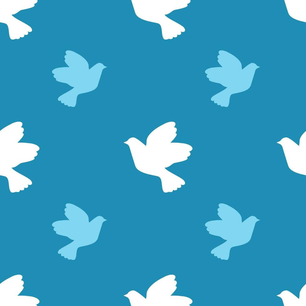 White and blue doves, seamless pattern, vector. vector