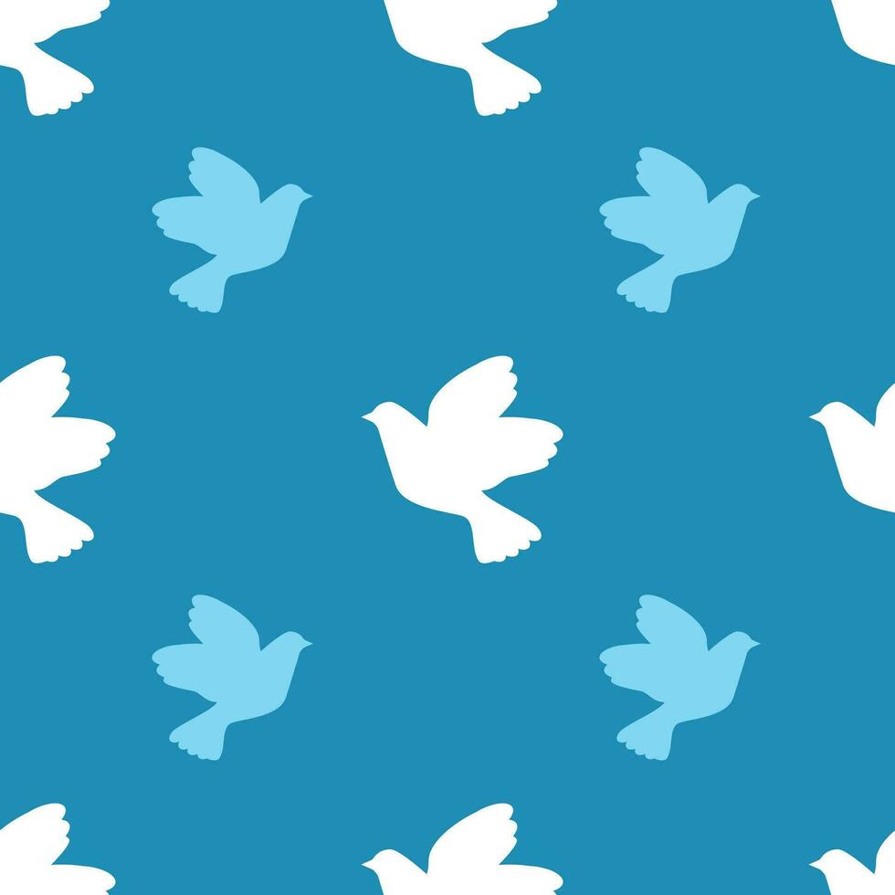 White and blue doves, seamless pattern, vector. vector