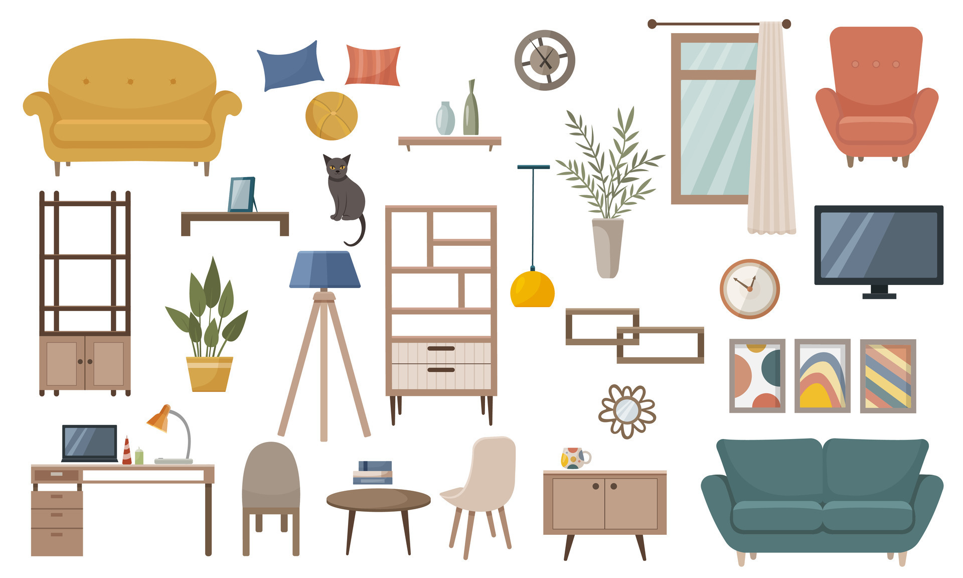 Premium Vector  Home furniture big clipart set household items