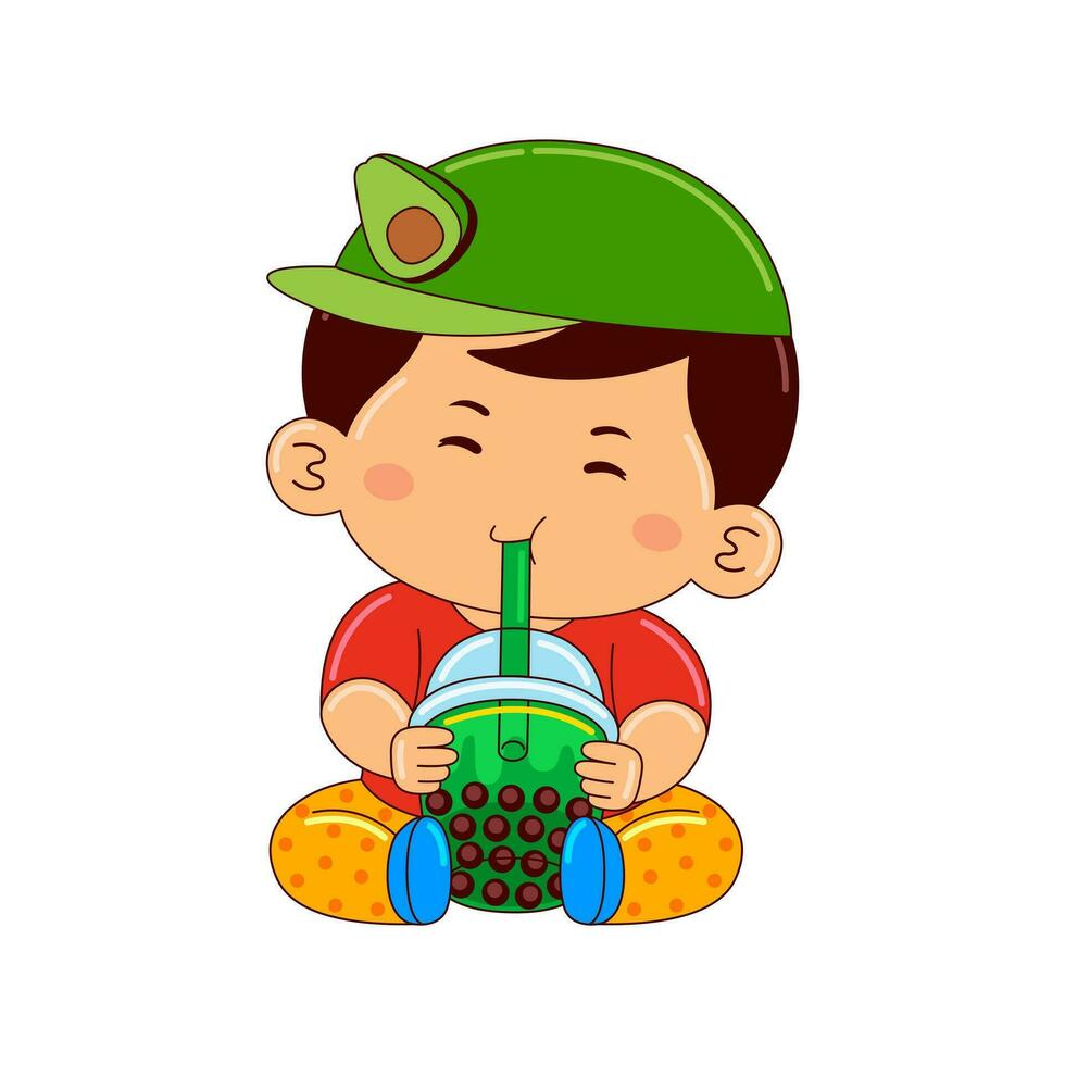 Kawaii kids drinking ice cream vector illustration
