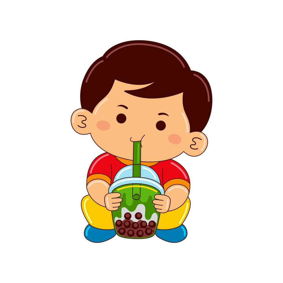 kawaii niños Bebiendo hielo crema vector ilustración