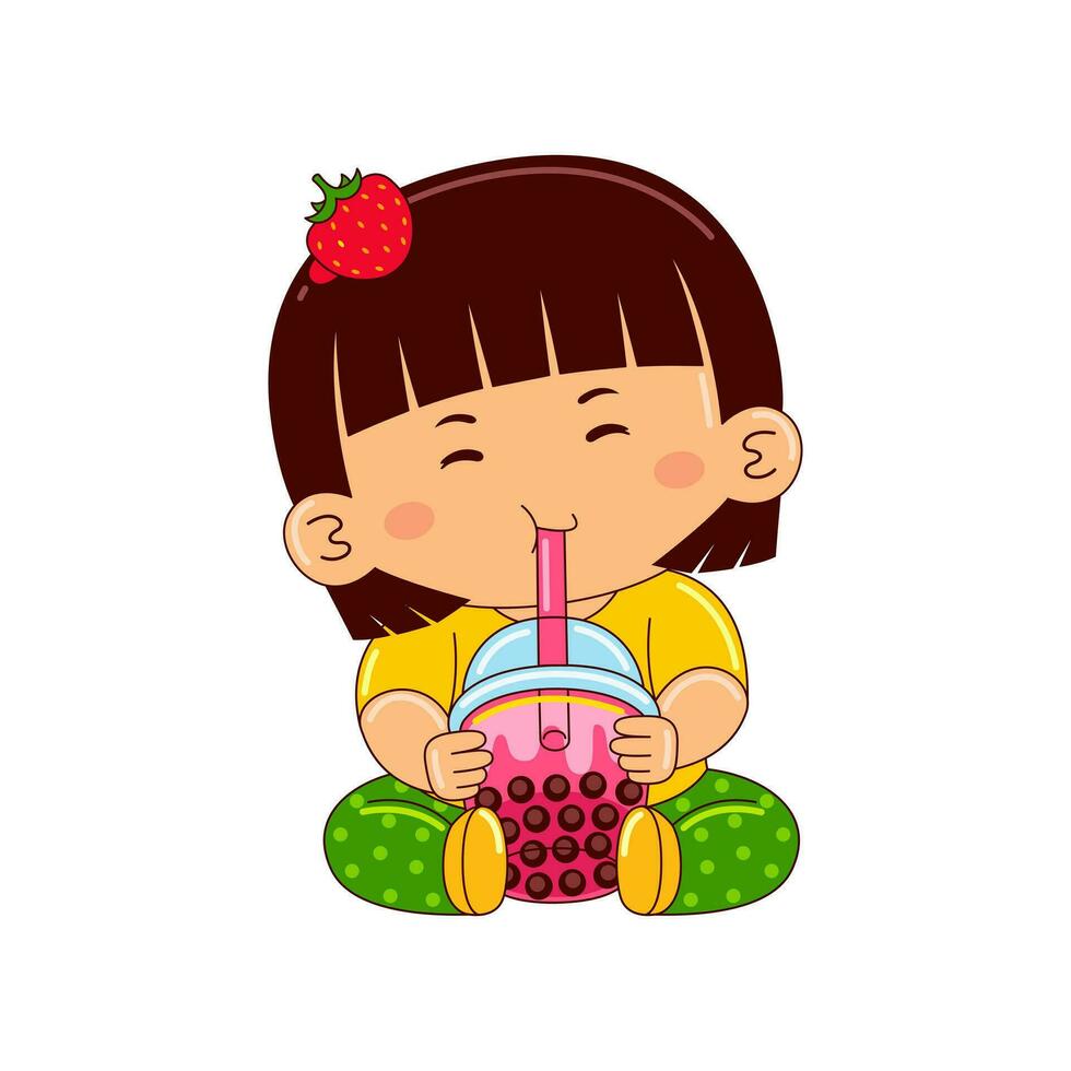 kawaii niños Bebiendo hielo crema vector ilustración