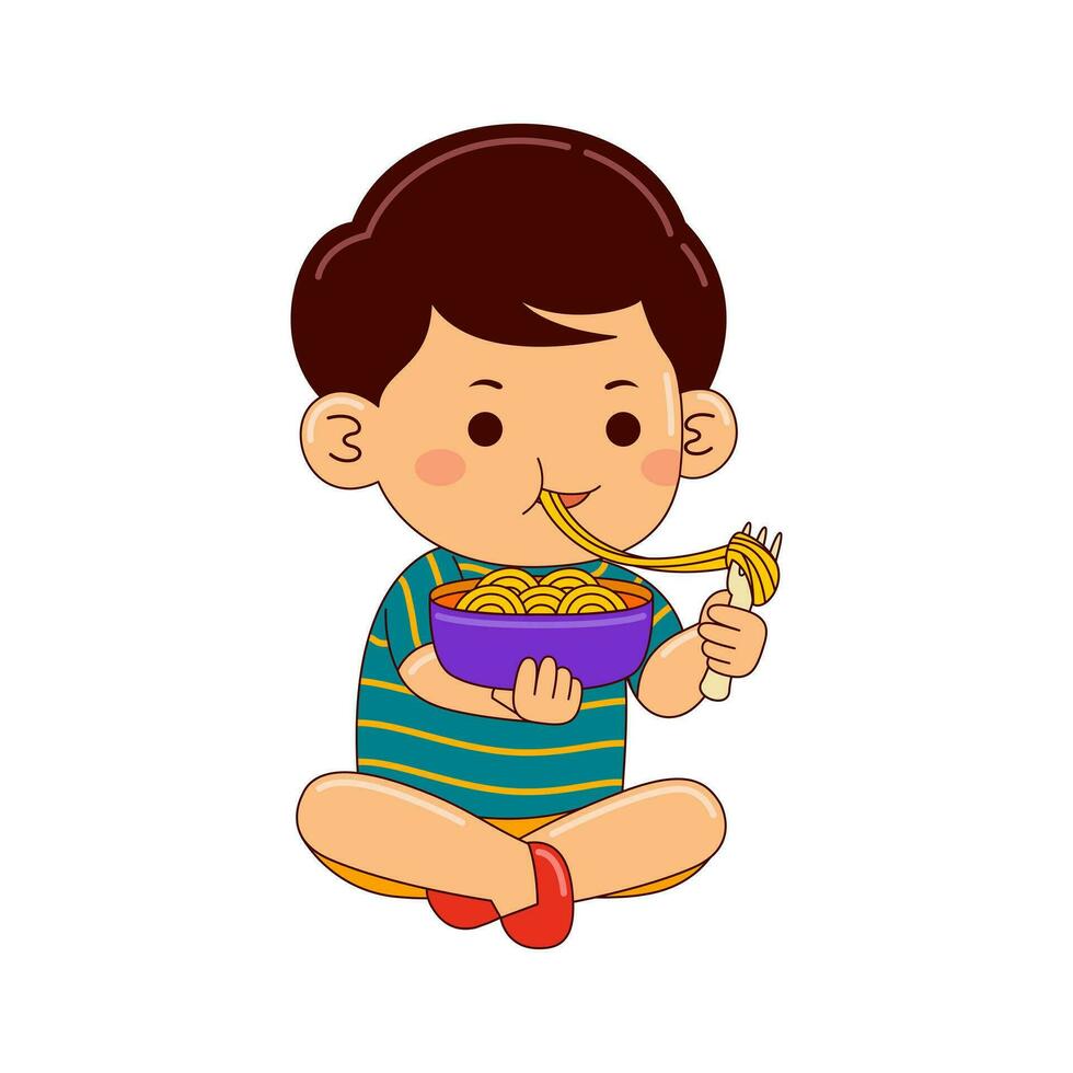 Kids eating fast food vector illustration