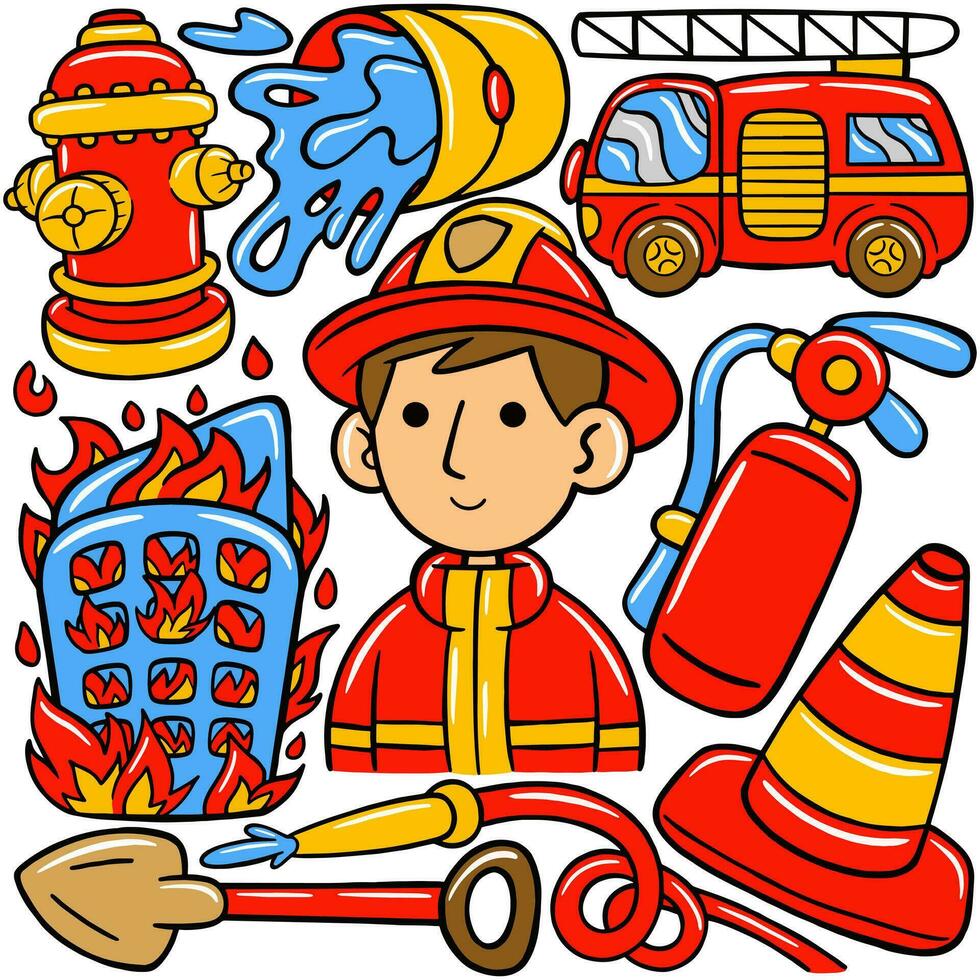 Firefighter Kawaii Doodle Vector Illustration