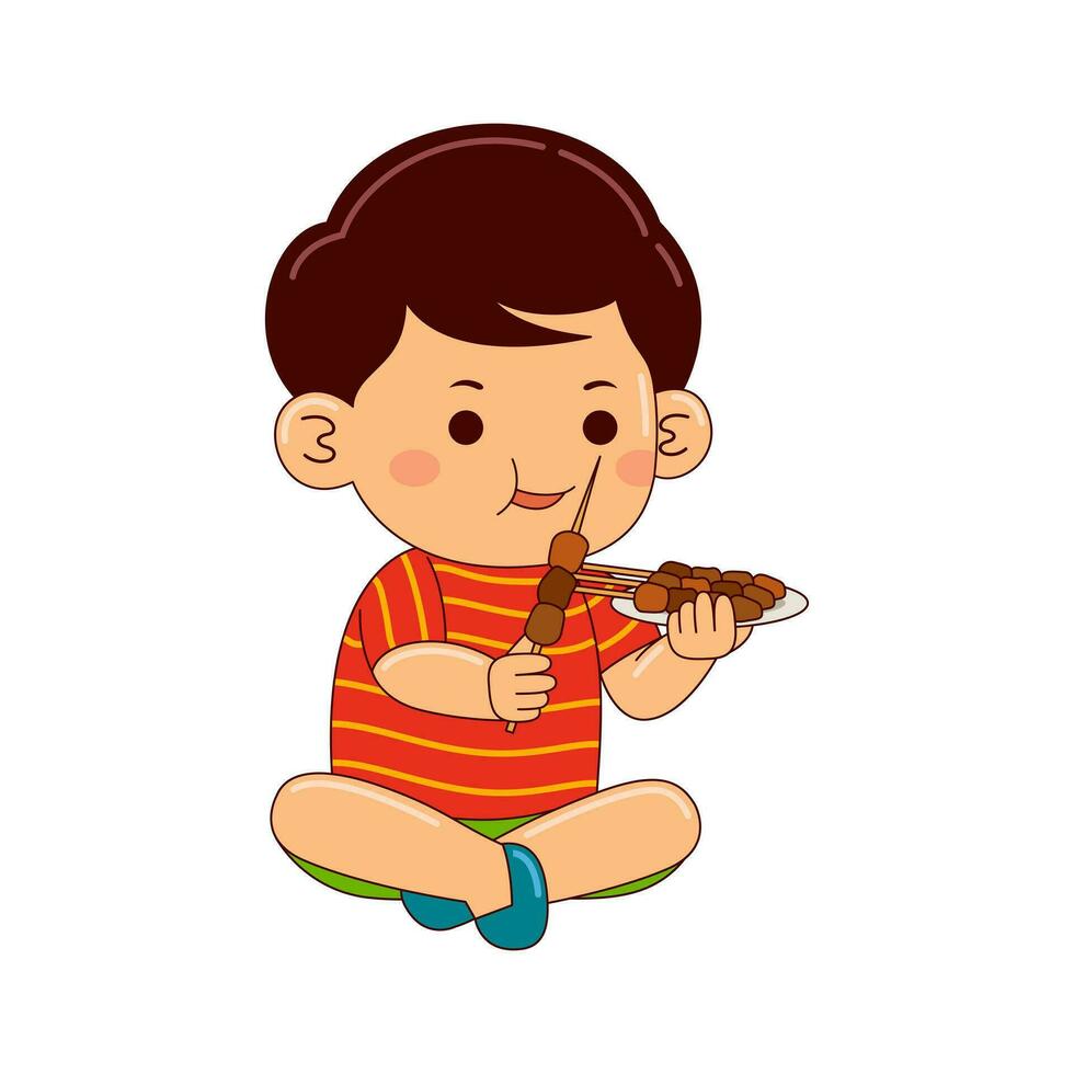 Kids eating food vector illustration