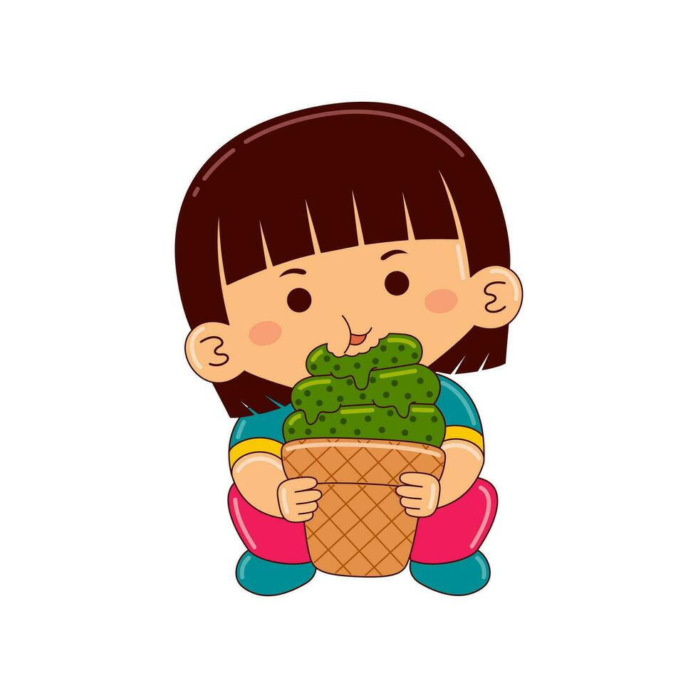 Kawaii kids drinking ice cream vector illustration