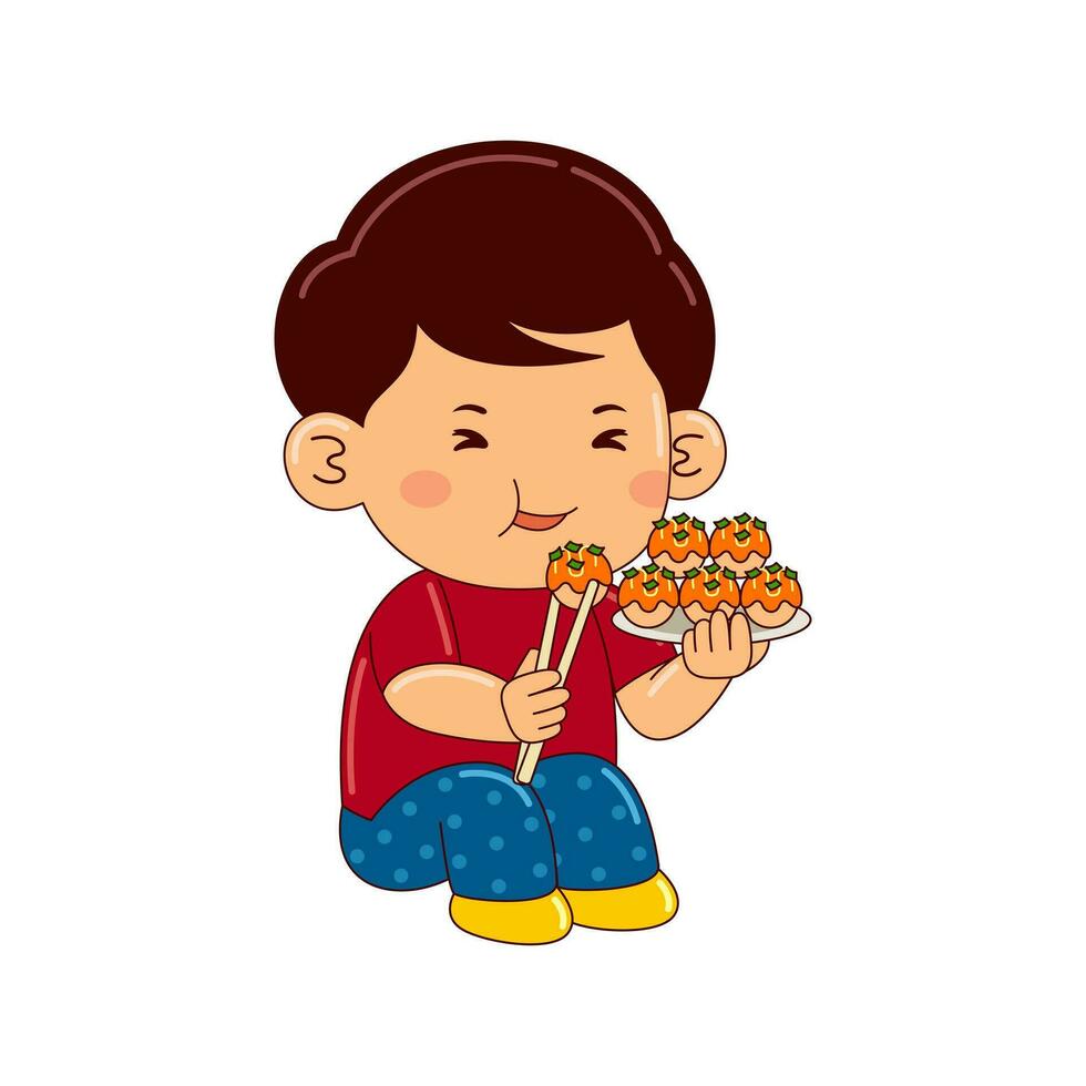 Kids eating japan food vector illustration