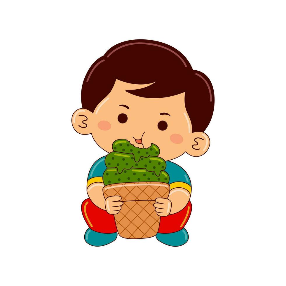 Kawaii kids drinking ice cream vector illustration