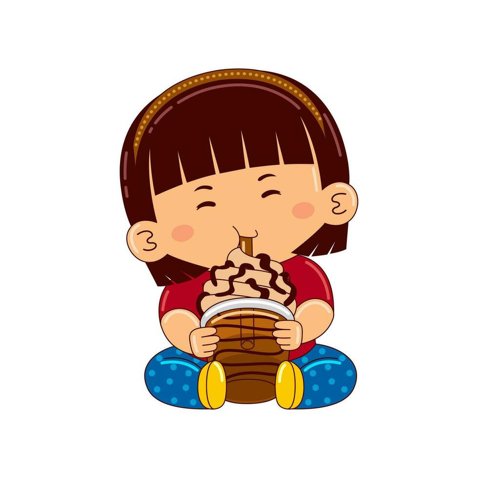 Kawaii kids drinking ice cream vector illustration