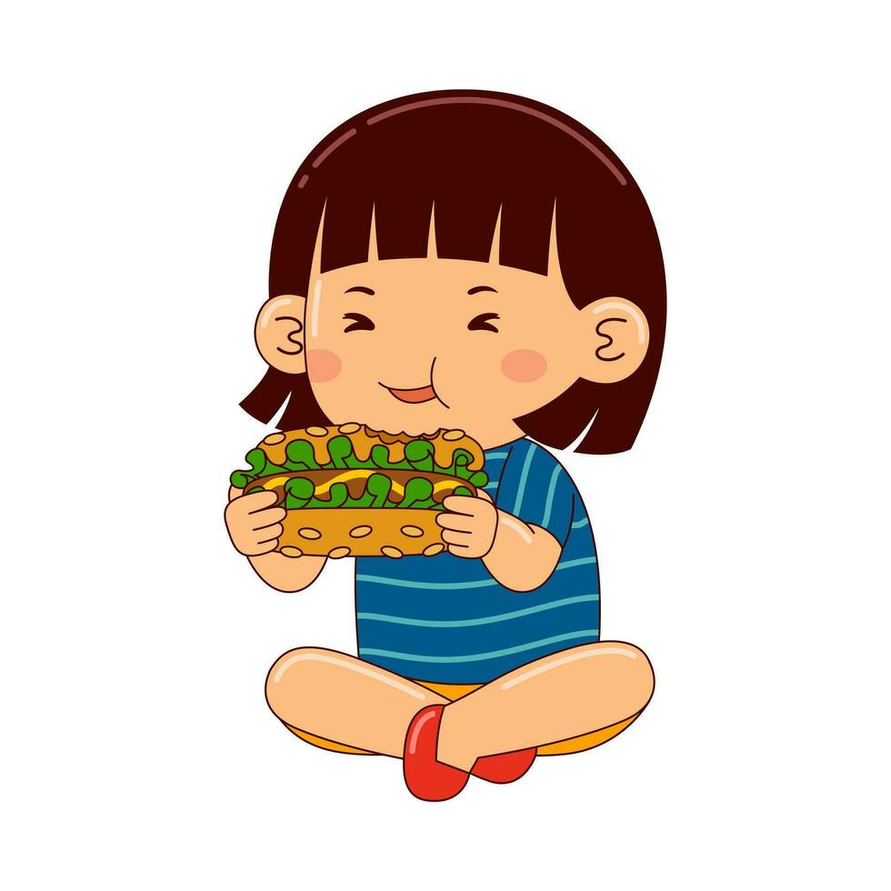 Kids eating fast food vector illustration