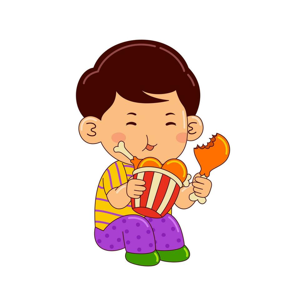 Kids eating fast food vector illustration