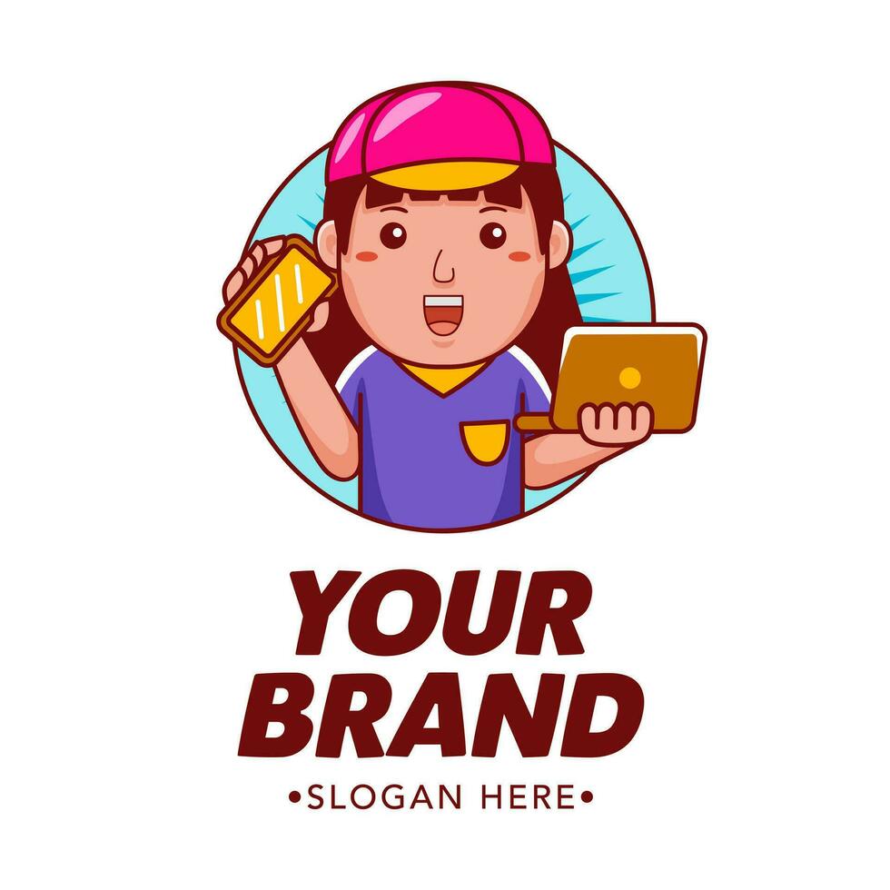 Woman Graphic Designer Cartoon Character Logo Vector Template