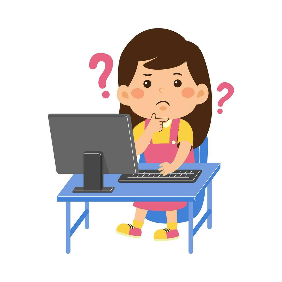 cute little kid girl use computer vector