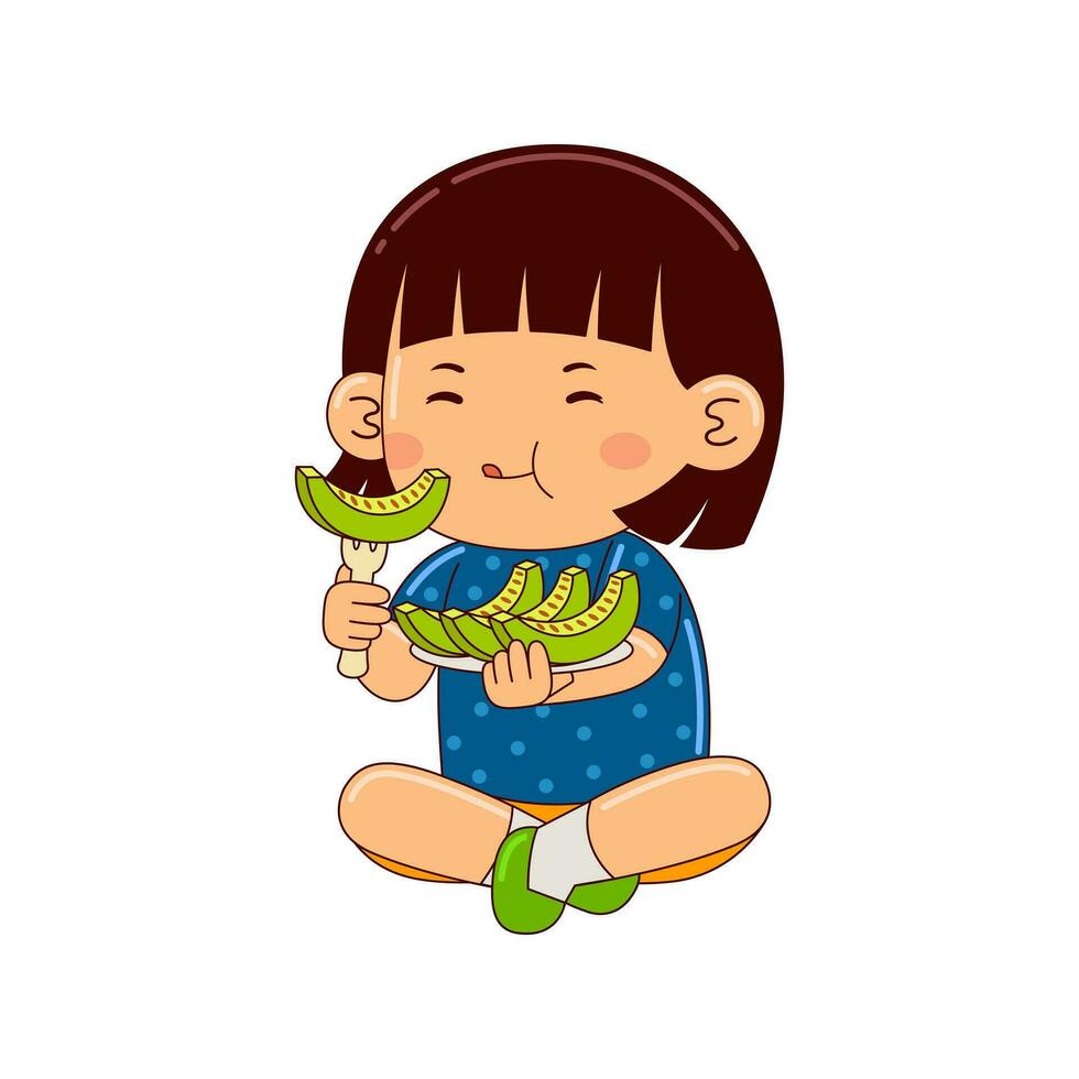 Kids eating fruit vector illustration