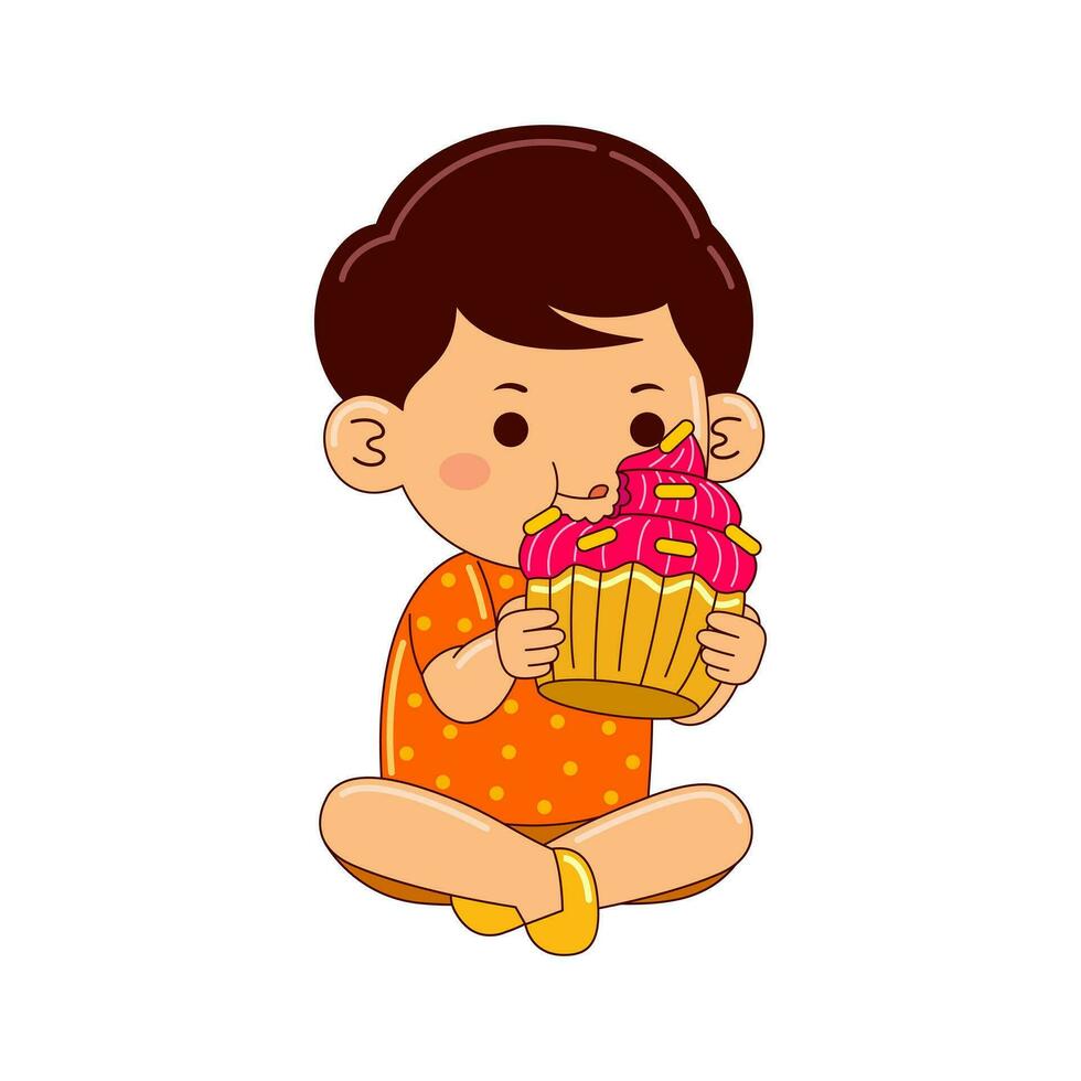 Kids eating dessert vector illustration