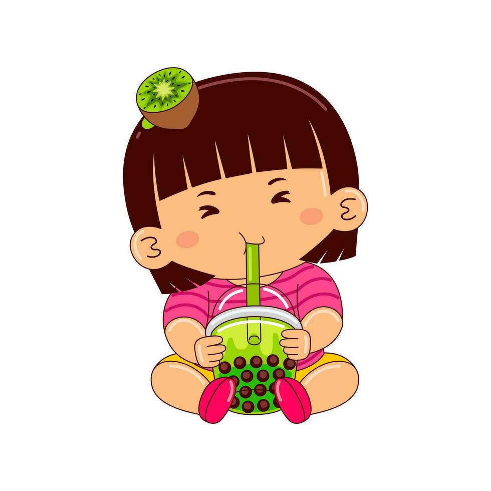 kawaii niños Bebiendo hielo crema vector ilustración