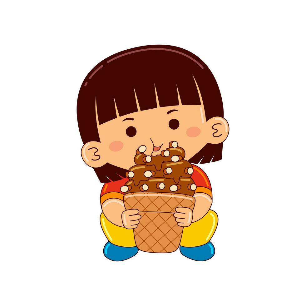 Kawaii kids drinking ice cream vector illustration