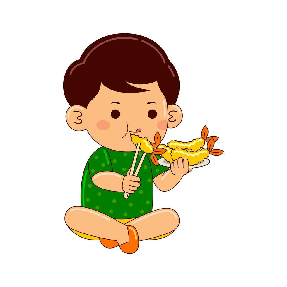 niños comiendo Japón comida vector ilustración