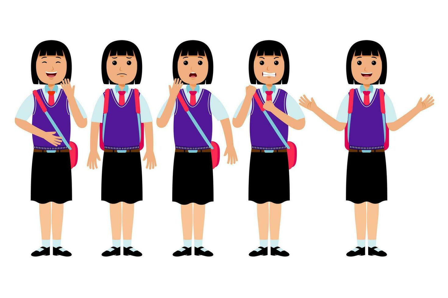 Woman Student Wearing Uniform Vector Pack