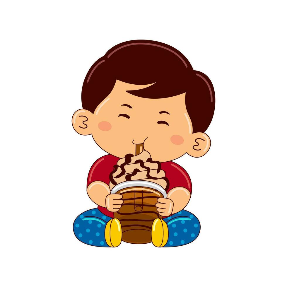Kawaii kids drinking ice cream vector illustration