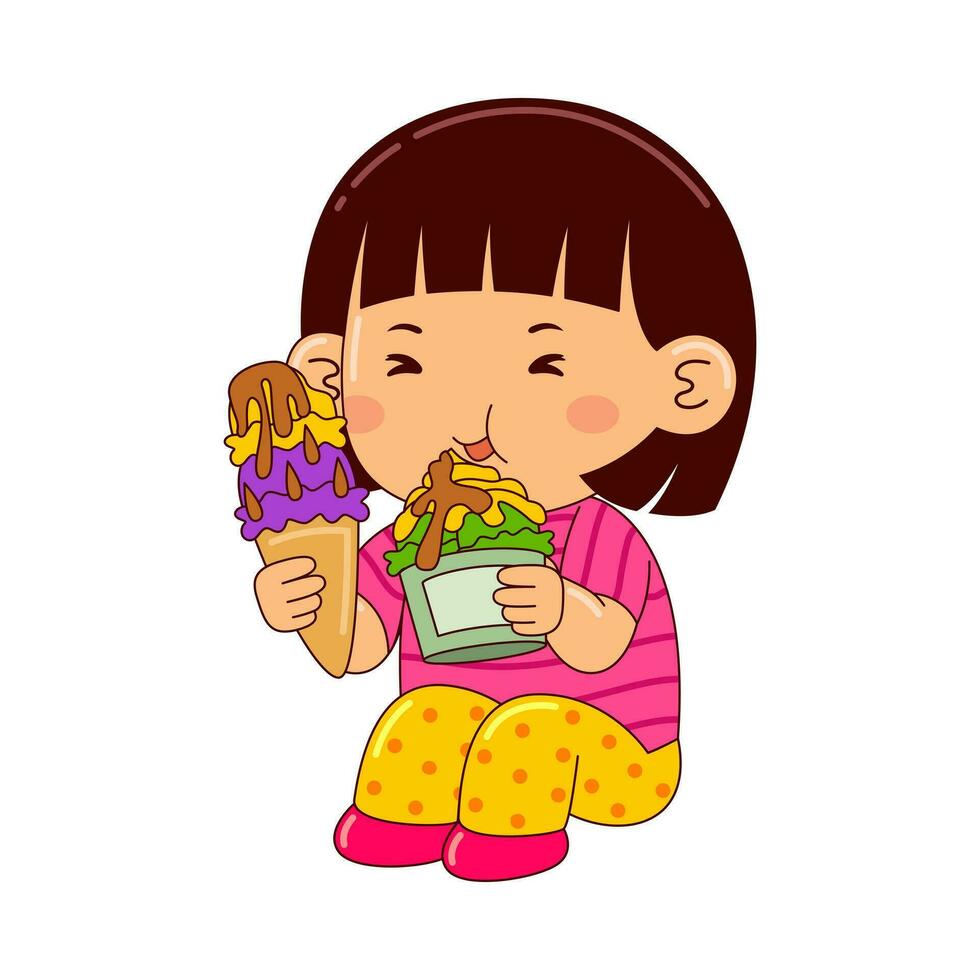 Kids eating food vector illustration