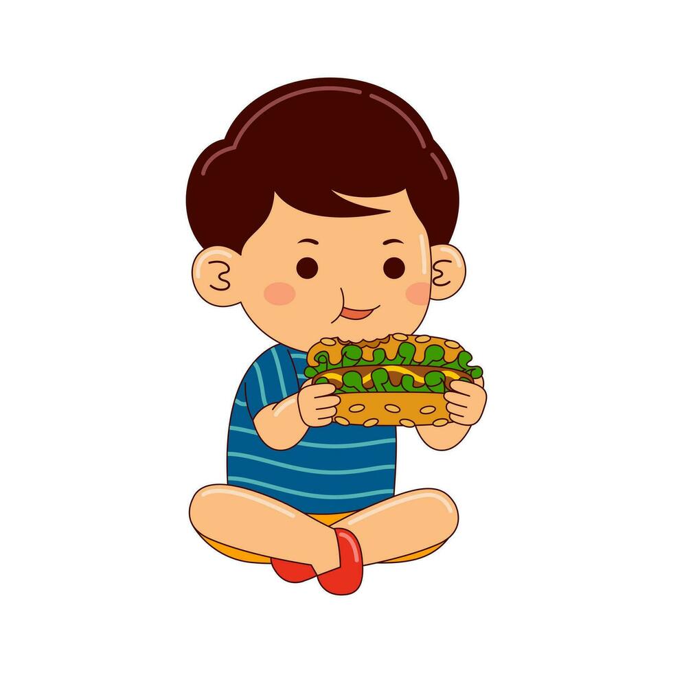 niños comiendo rápido comida vector ilustración