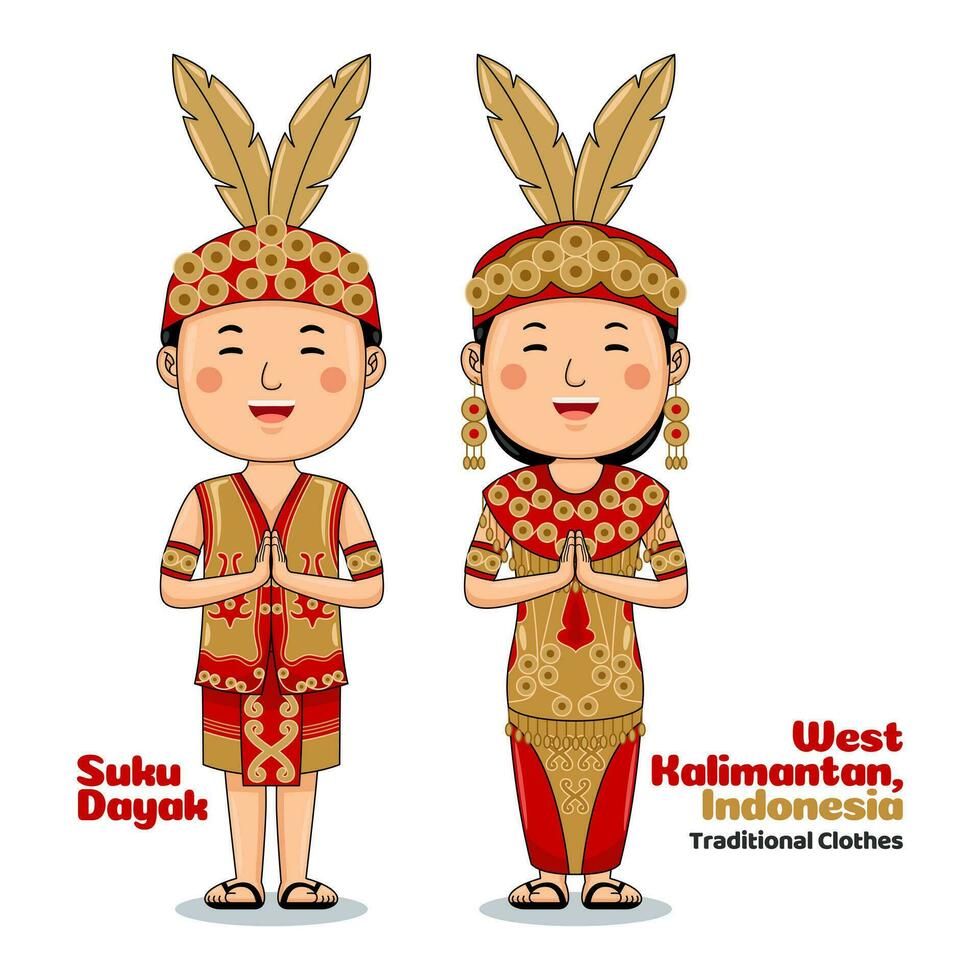 Pareja vestir Oeste Kalimantan indonesio tradicional paño vector