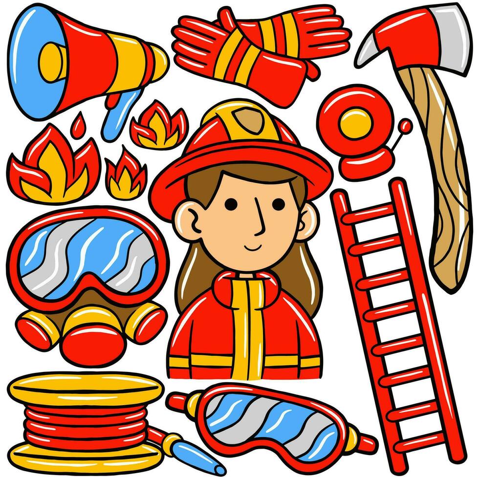 Firefighter Kawaii Doodle Vector Illustration